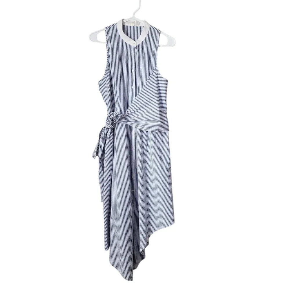 JONATHAN SIMKHAI‎ Stripe Asymmetrical Wrap Dress Tie Waist Size M